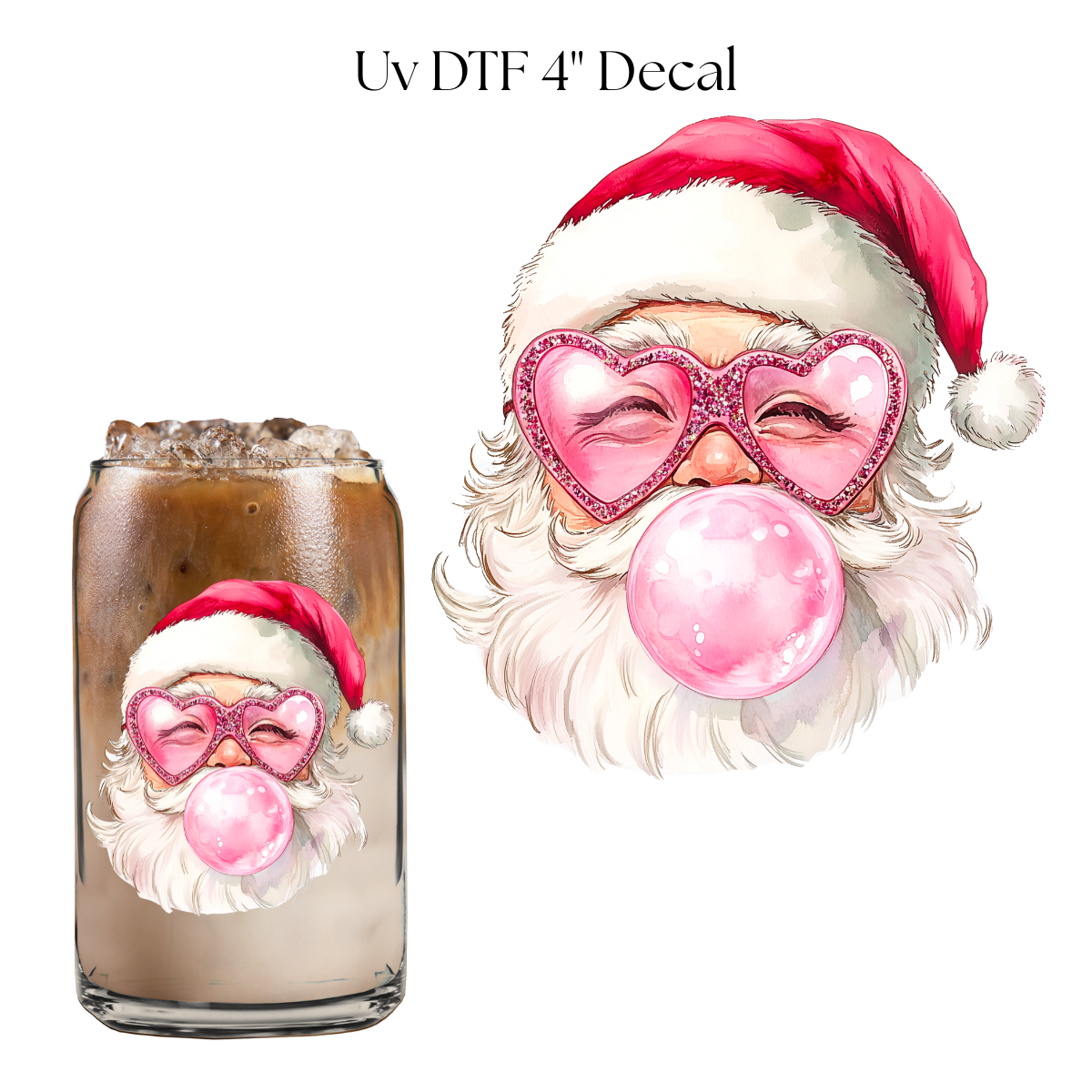 Bubble Gum Santa 4” UV DTF Decal