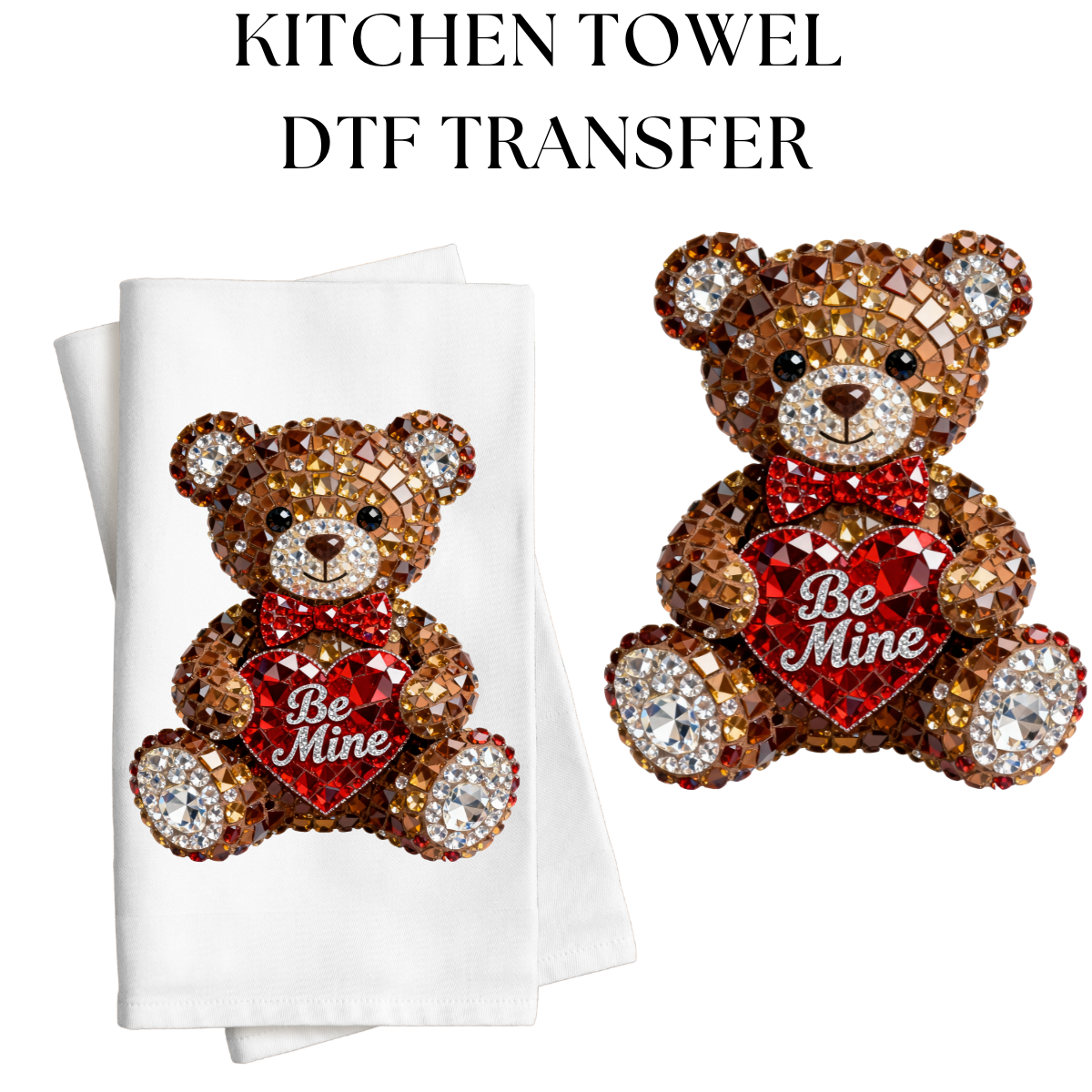 Rhinestone Bear Kitchen Towel DTF Transfer