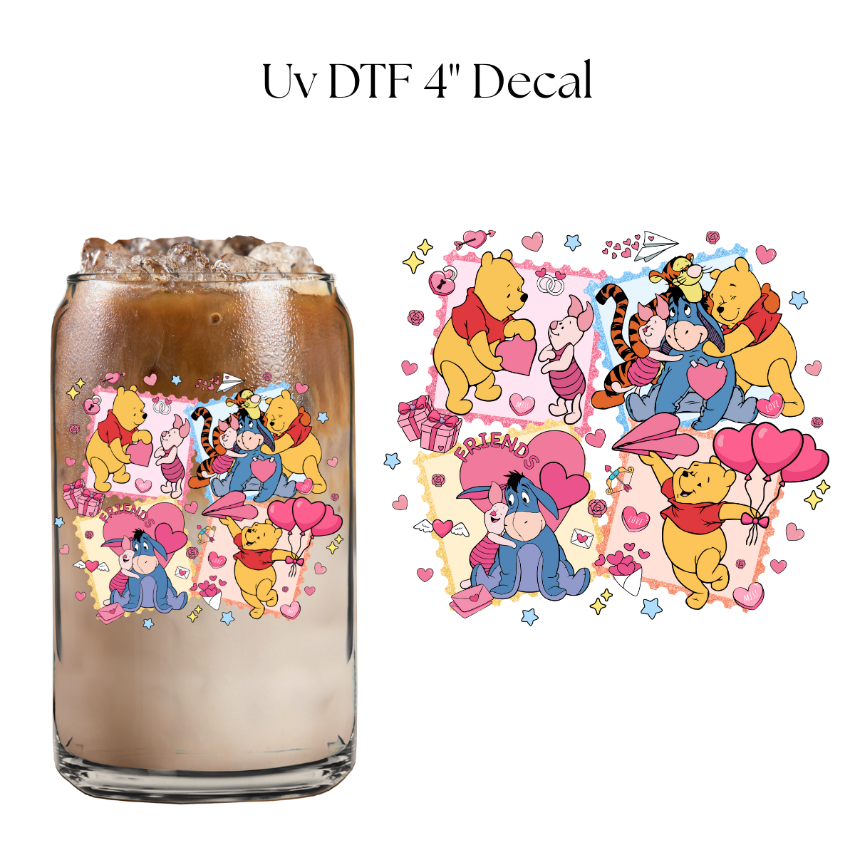 Bear and Friends Valentines 4” UV DTF Decal