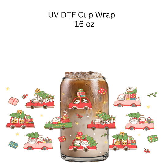 Christmas Cats Cars UV DTF Cup Wrap