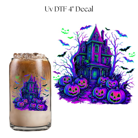Purple Halloween House 4” UV DTF Decal