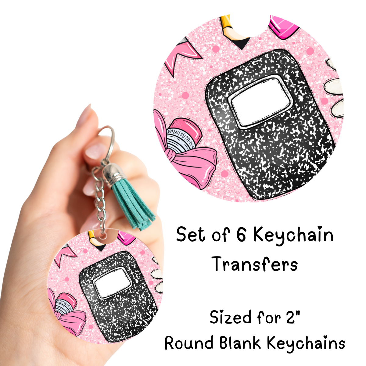 Pink Notebook Round Keychain Transfer Set of 6