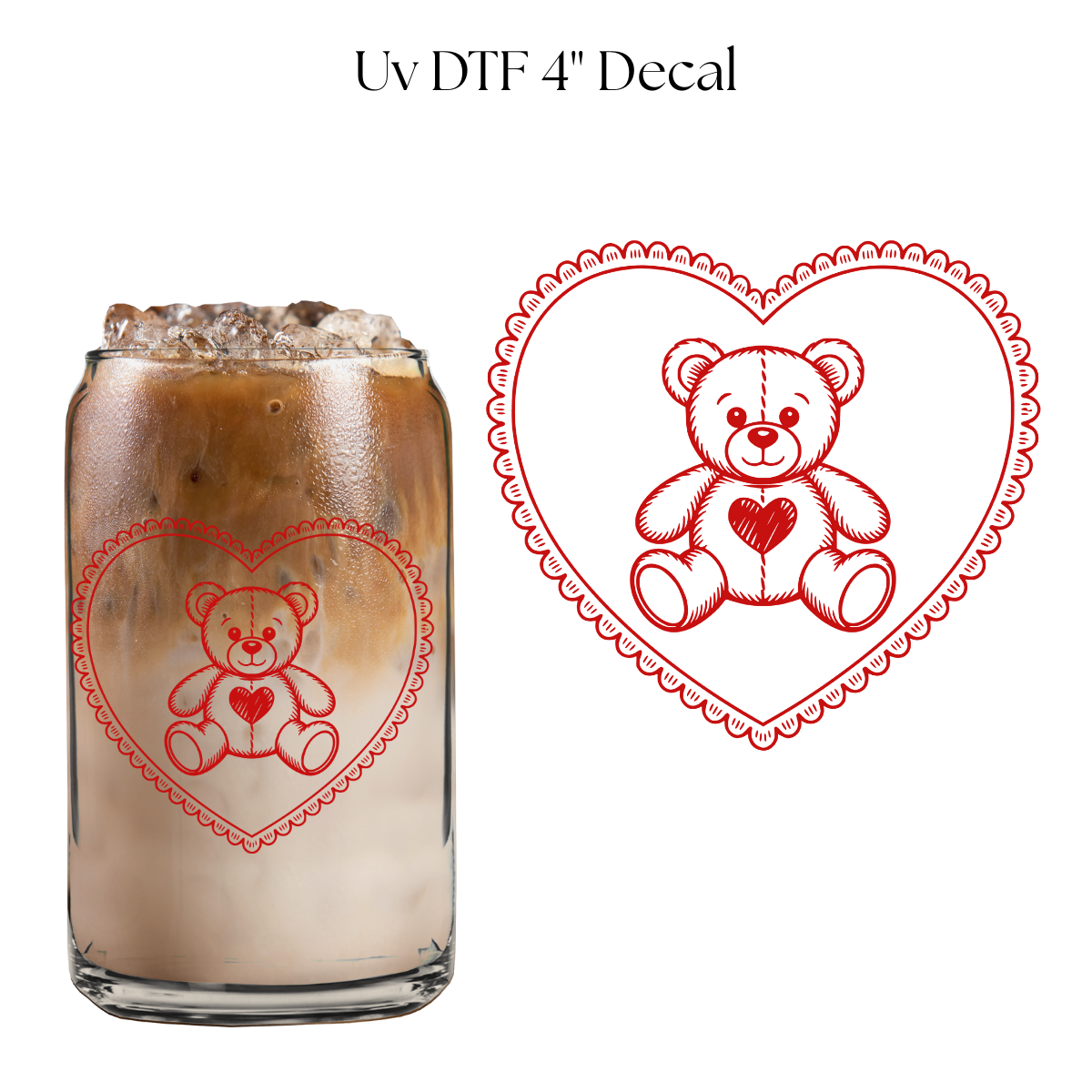 Red Heart Bear 4” UV DTF Decal