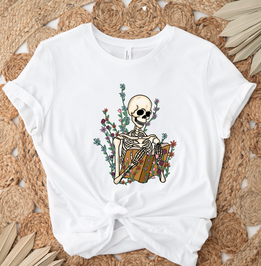 Skeleton Reading Book DTF TRANSFER