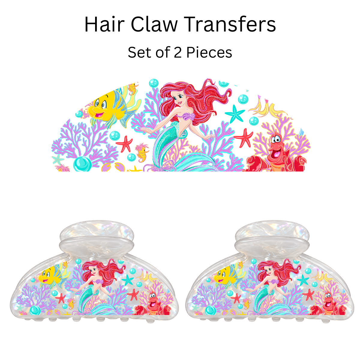 Glitter Mermaid UV DTF Transfer for 3.19” Claw Clip (Set of 2)