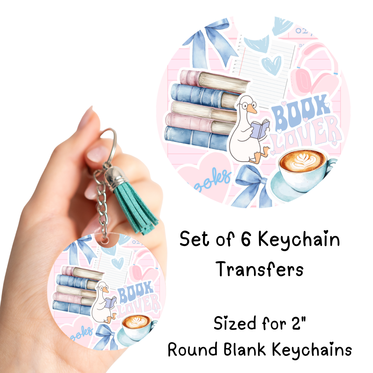 Book Lover Keychain Transfer Set of 6