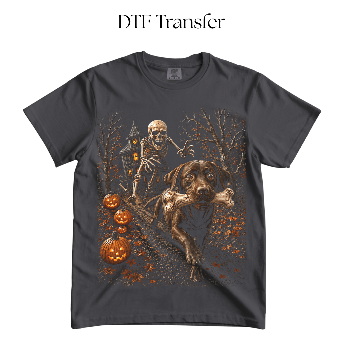 Dog Chasing DTF Transfer (Press On Black)
