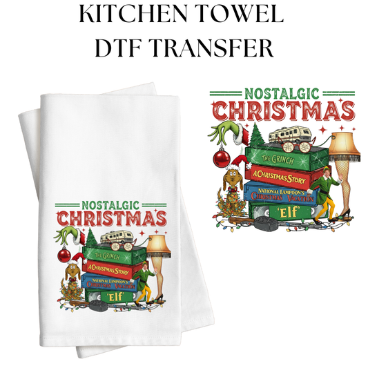 Nostalgic Christmas VHS Tapes Kitchen Towel DTF Transfer