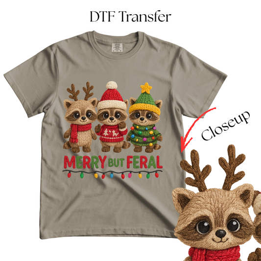 Merry But Feral Faux Yarn DTF Transfer