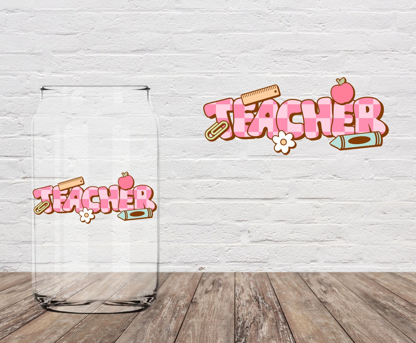 Pink Checkered Teacher 4" UV DTF