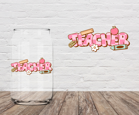 Pink Checkered Teacher  4" UV DTF