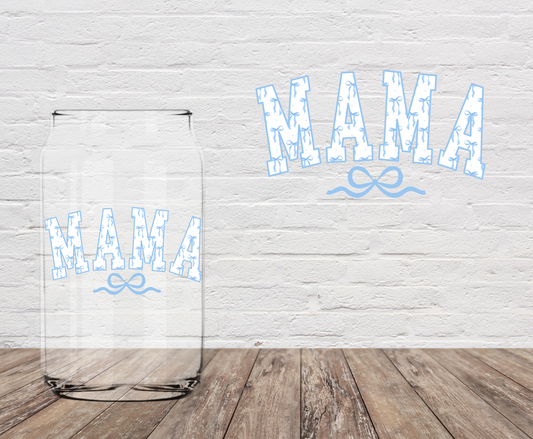 Mama Blue Bows 4" UV DTF