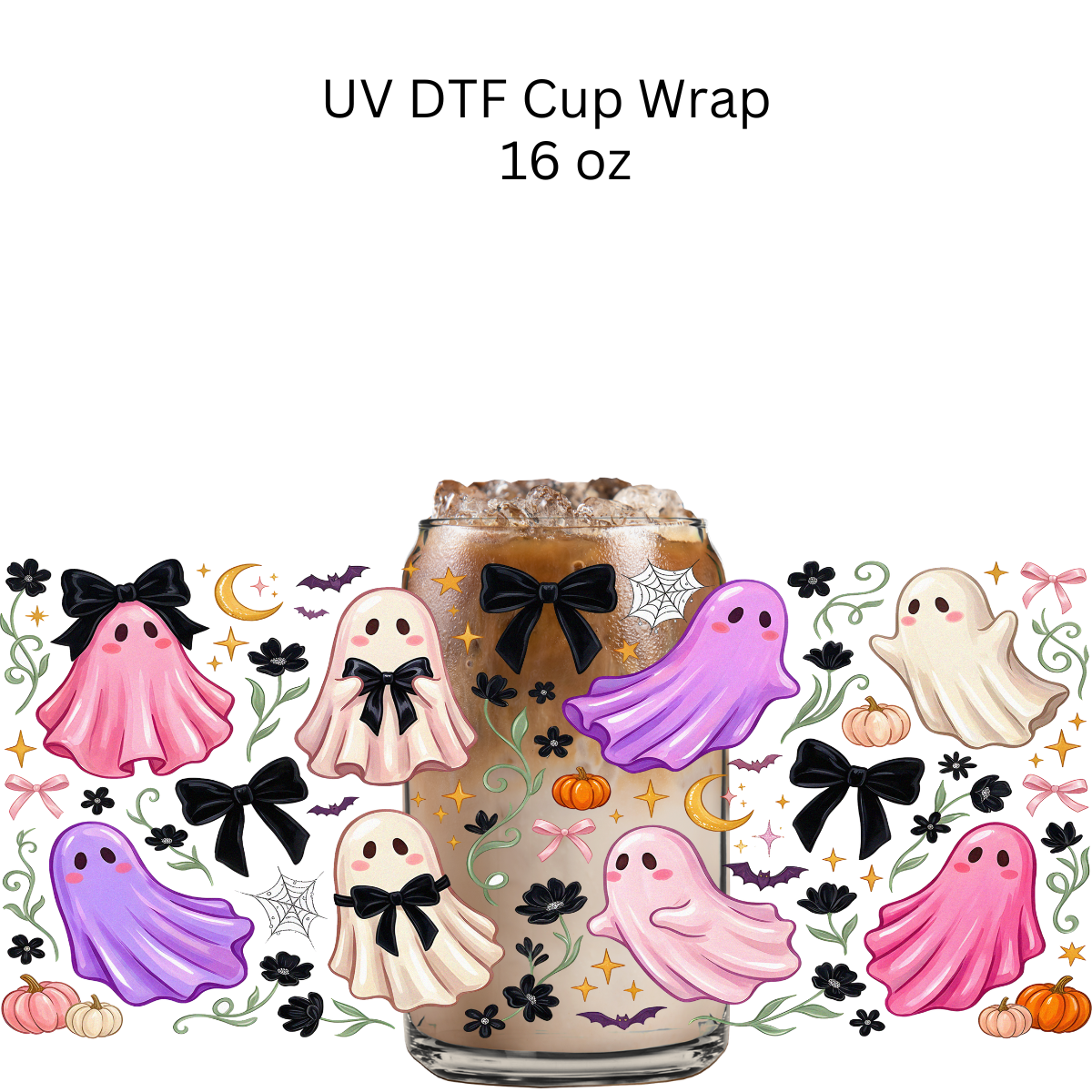 Colorful Ghosts Black Bow UV DTF Cup Wrap