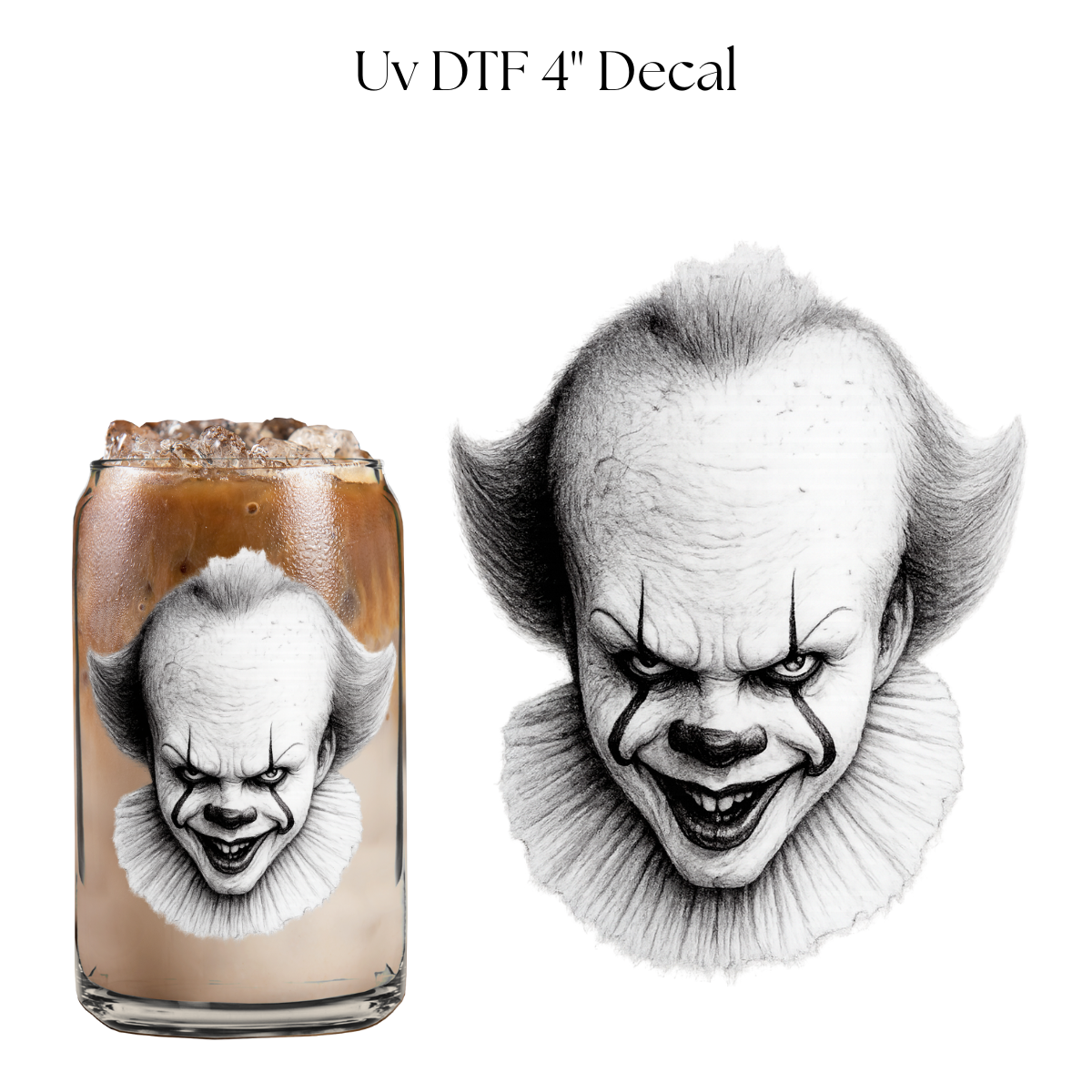 Black and White Clown 4” UV DTF Decal