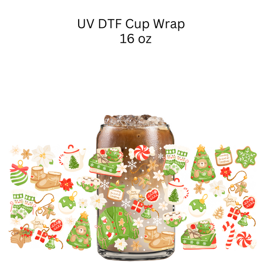 Green Christmas UV DTF Cup Wrap