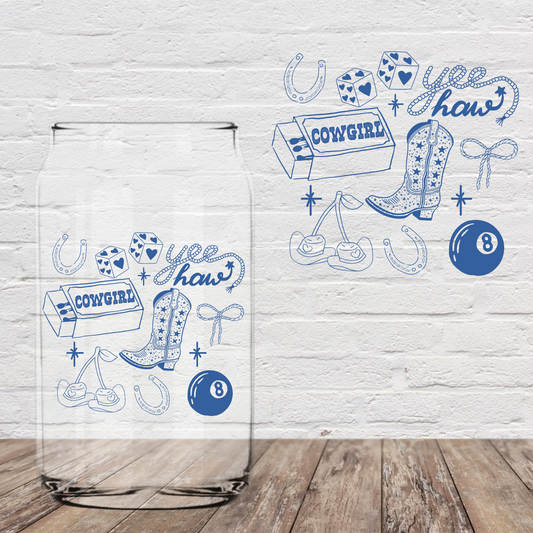 Yes Haw Cowgirl Blue 4" UV DTF