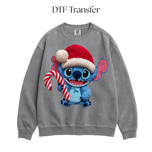 Blue Alien Candy Cane Faux Yarn DTF Transfer