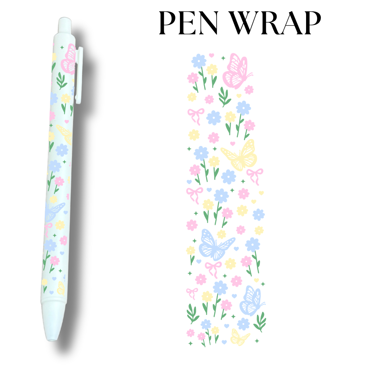 Pastel Floral Butterfly DTF Wrap For Ballpoint Pen