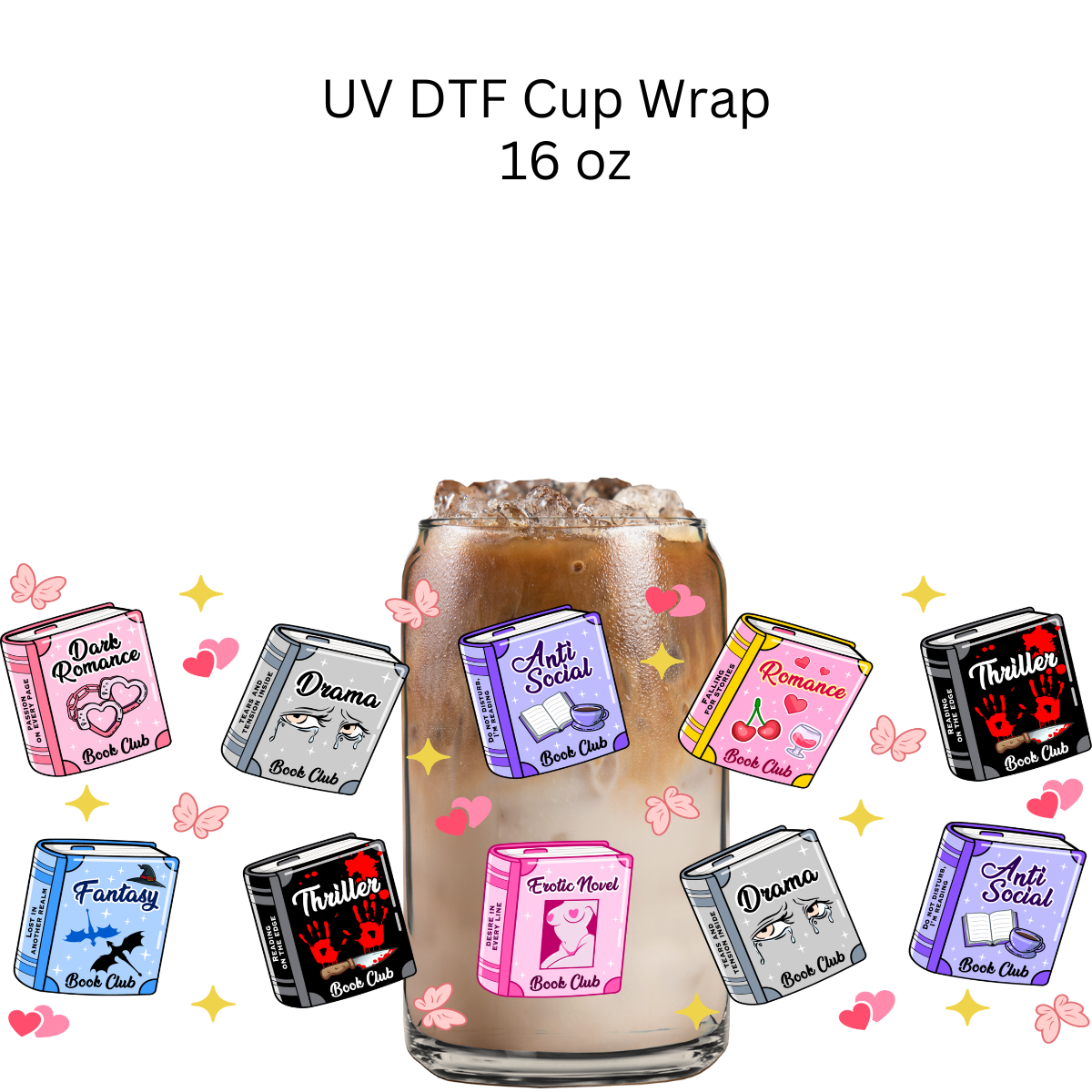 Book Genres UV DTF Cup Wrap