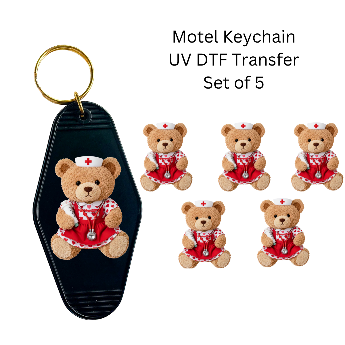 Valentine Nurse Bear Keychain Transfers