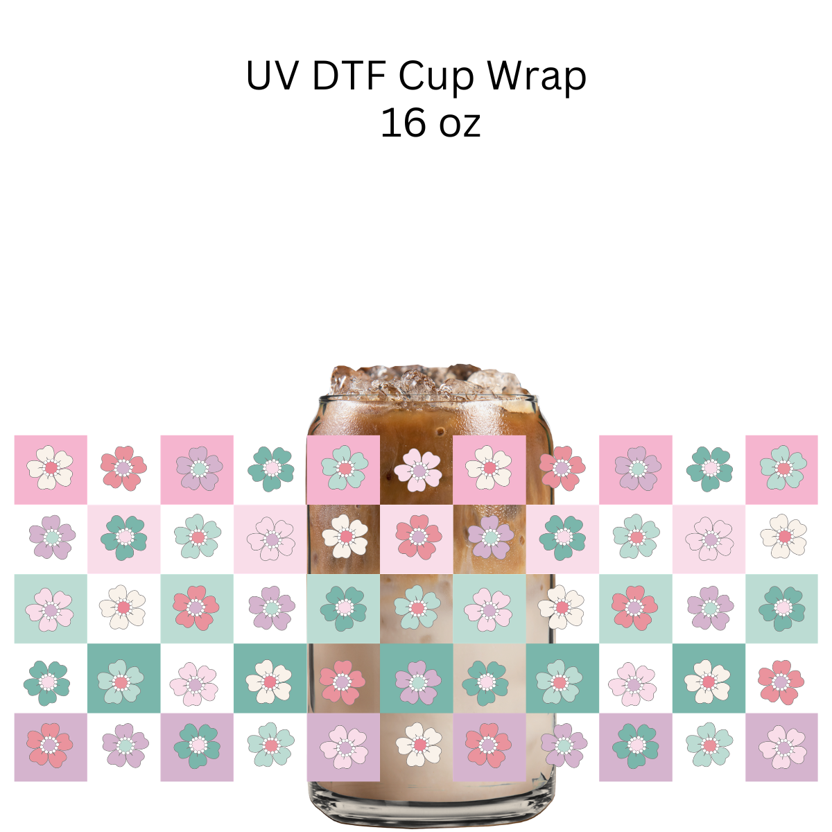 Purple Square Flowers UV DTF Cup Wrap