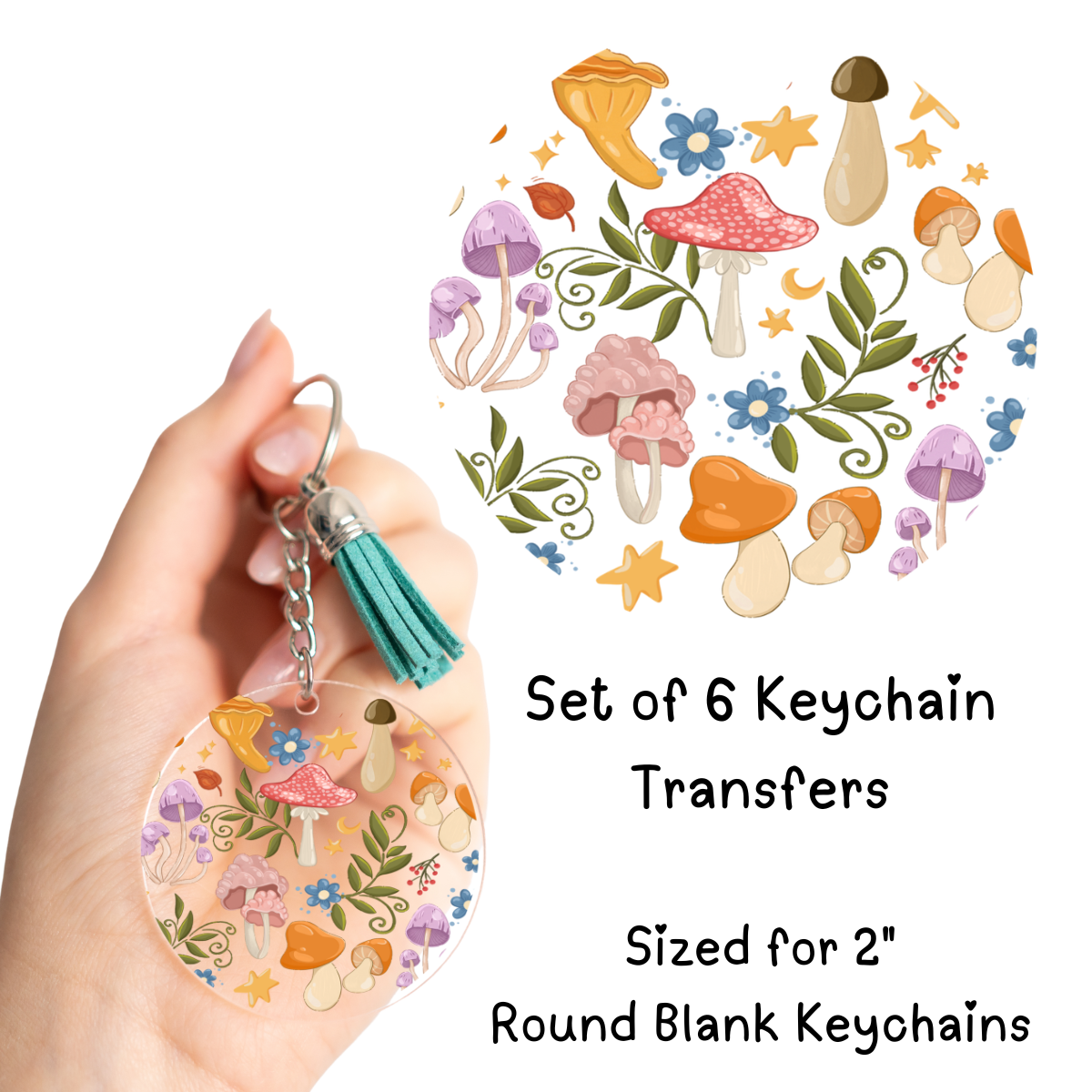 Diff Mushroom Types Keychain Transfer Set of 6