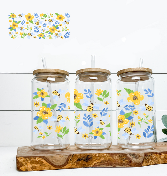 Bees & Yellow Flowers UV DTF Wrap DOUBLE SIDED