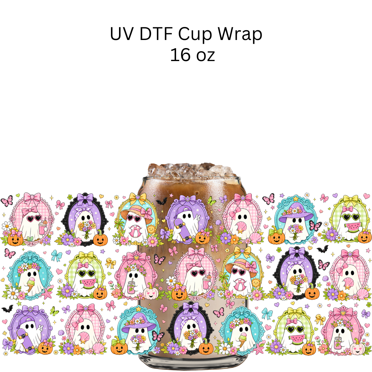 Colorful Summer Ghost Frames Wrap UV DTF Cup Wrap