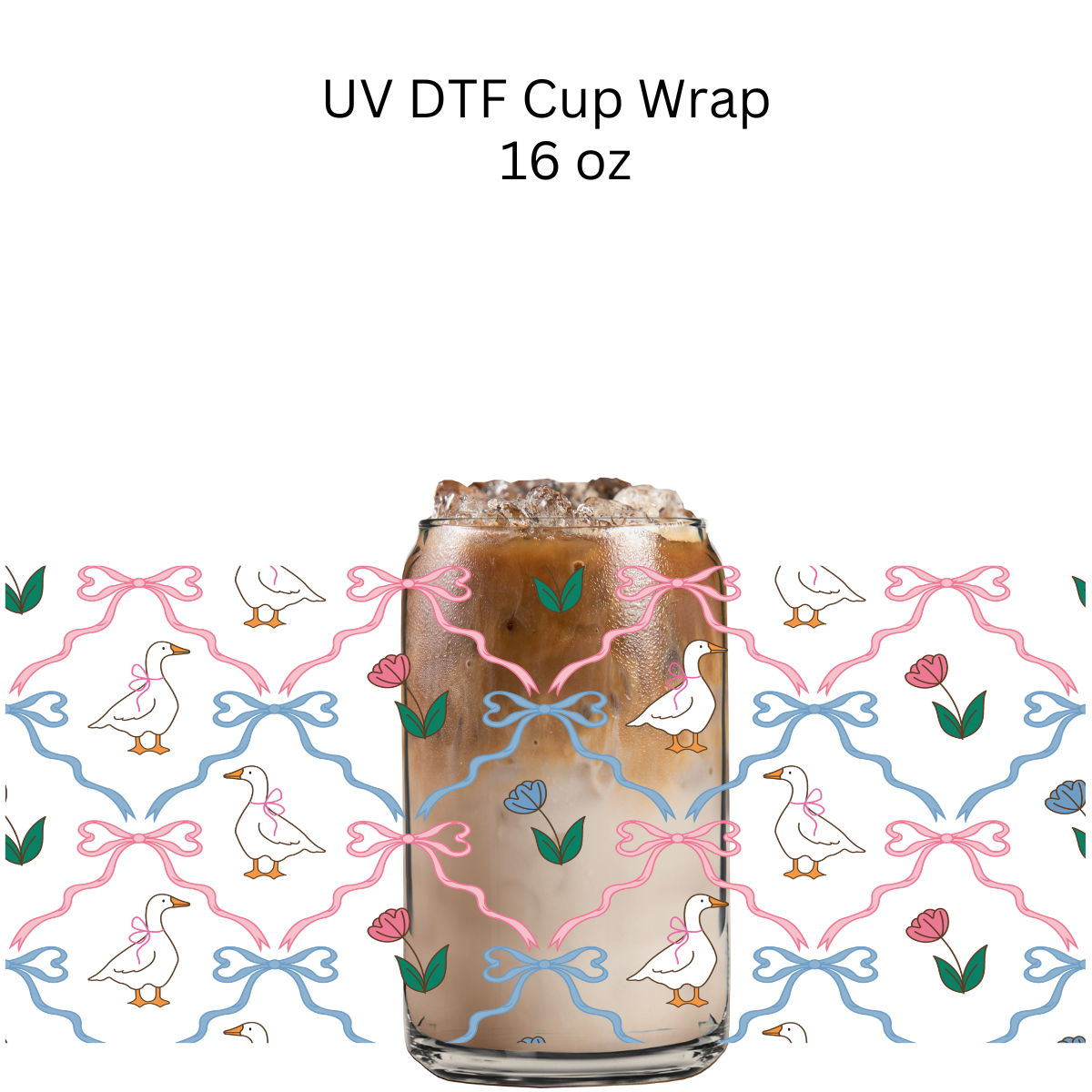 Blue and Pink Bows Goose UV DTF Cup Wrap