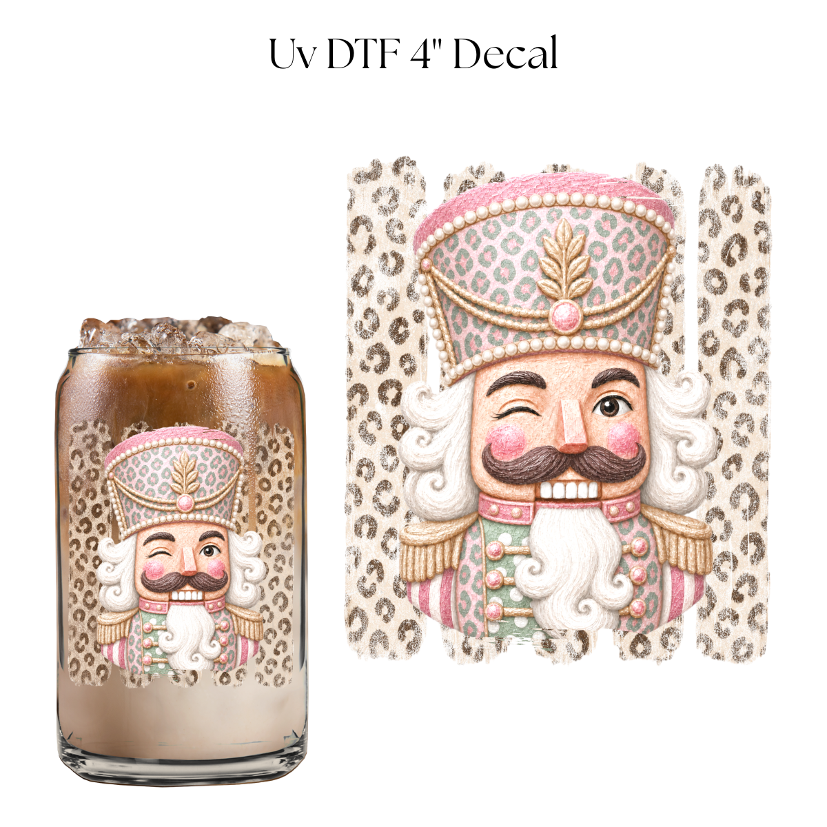 Pink Cheetah Nutcracker 4” UV DTF Cup Decal