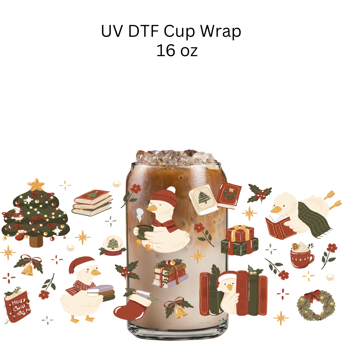 Merry Christmas Books and Ducks UV DTF Cup Wrap