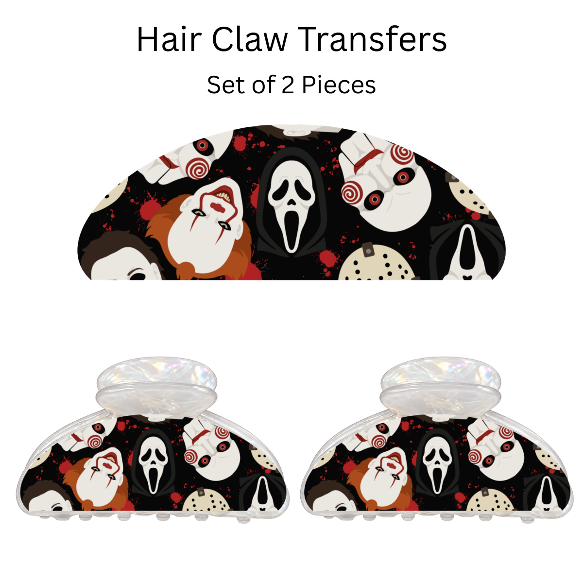 Horror Movie Characters UV DTF Transfer for 3.19” Claw Clip (Set of 2)