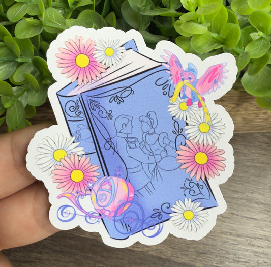 Cinder Floral Book White Vinyl Sticker
