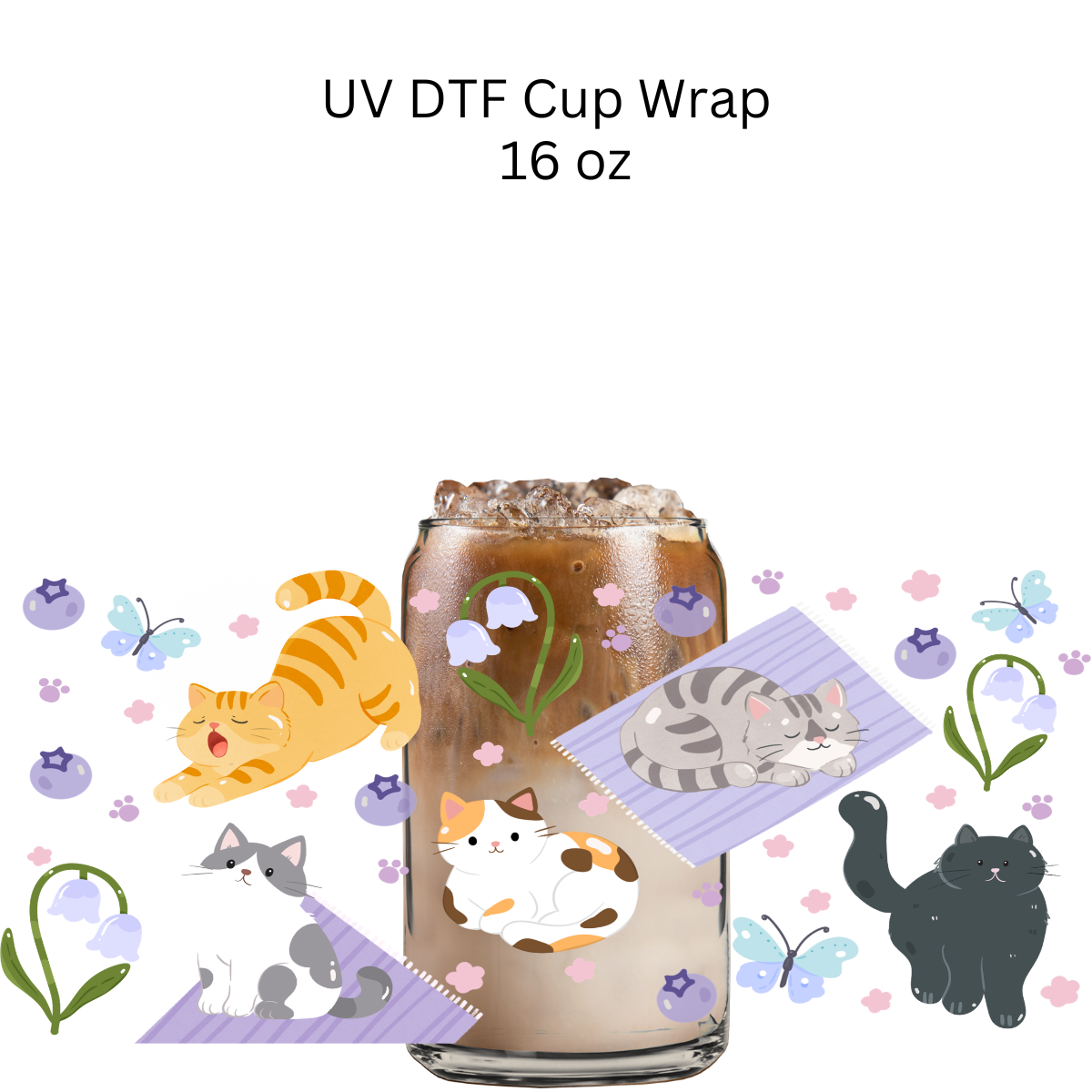 Cats and Blueberries UV DTF Cup Wrap