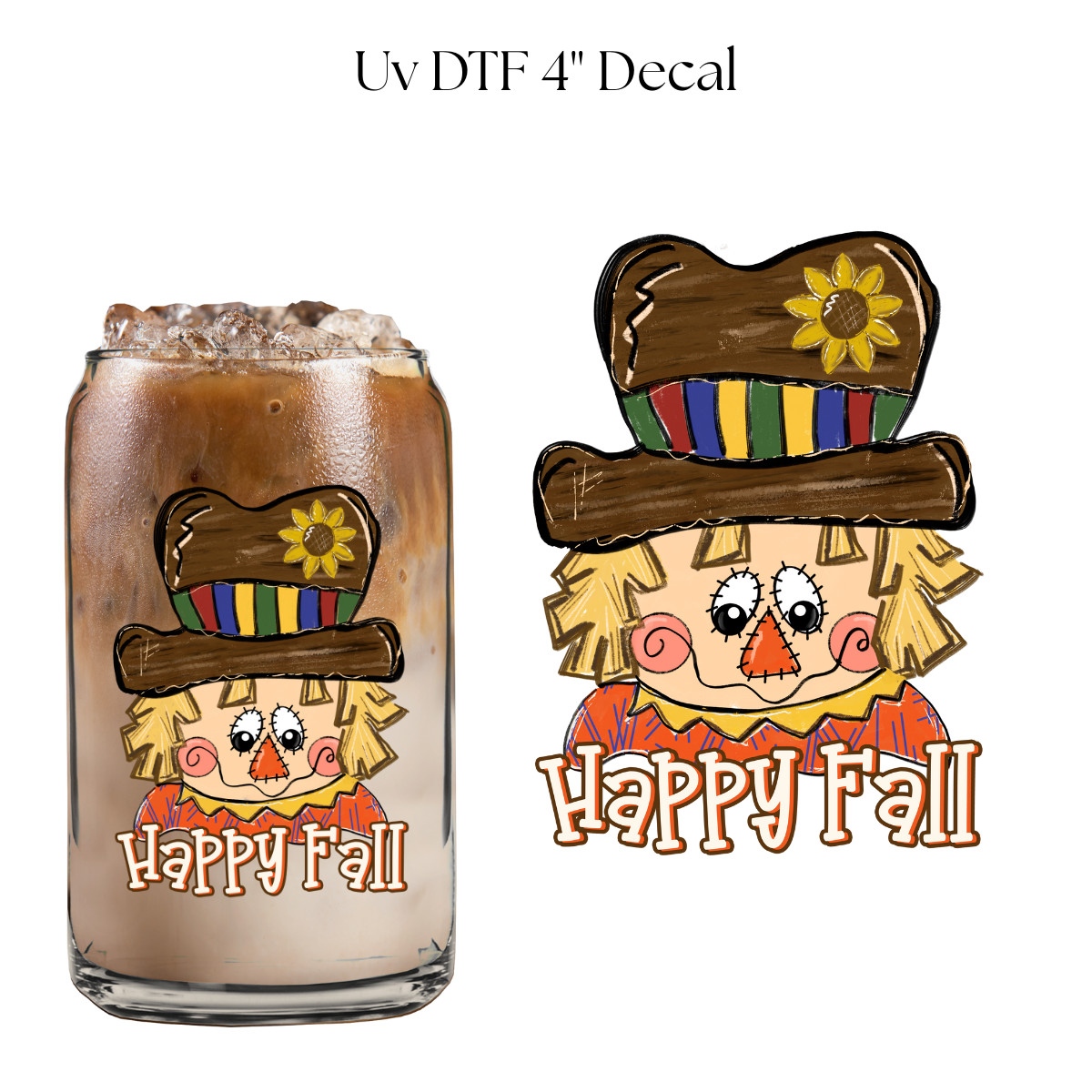 Happy Fall Scarecrow 4” UV DTF Decal