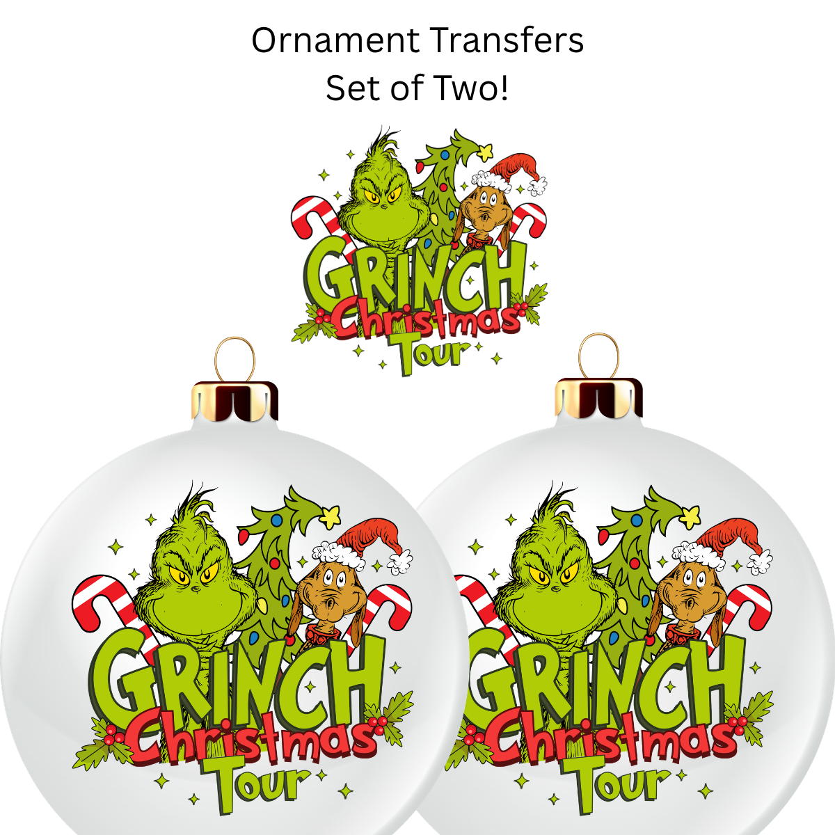 Green Christmas Tour Ornament Transfer UV DTF (Set of 2)