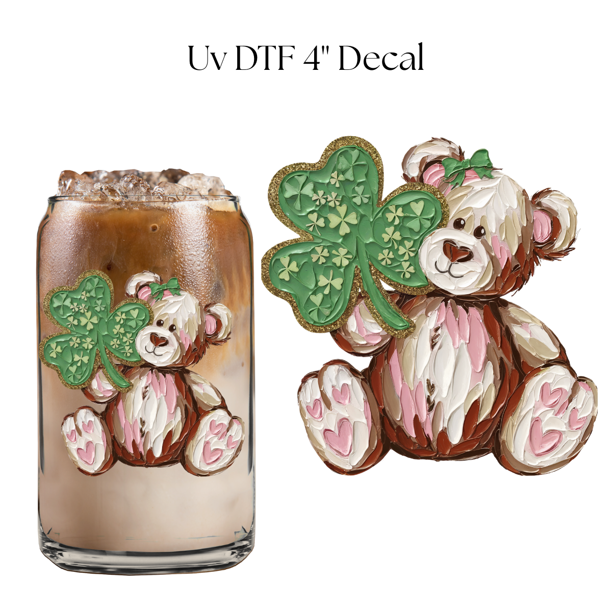 Bear and Clover Painting 4” UV DTF Decal