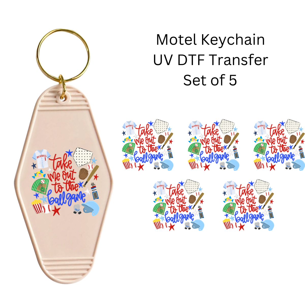 Take Me Out to the Ballgame Set of 5 Keychain Transfers