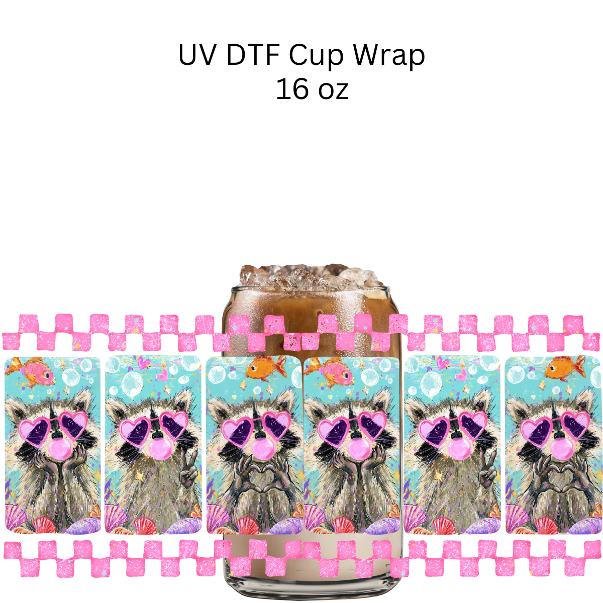 Raccoon Bubblegum Poses UV DTF Cup Wrap