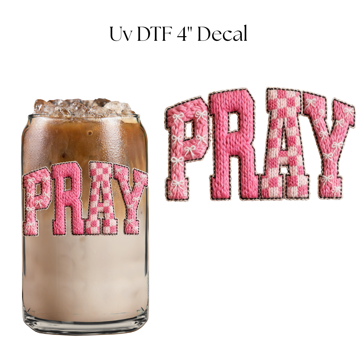 Pink Pray Faux Yarn 4” UV DTF Decal