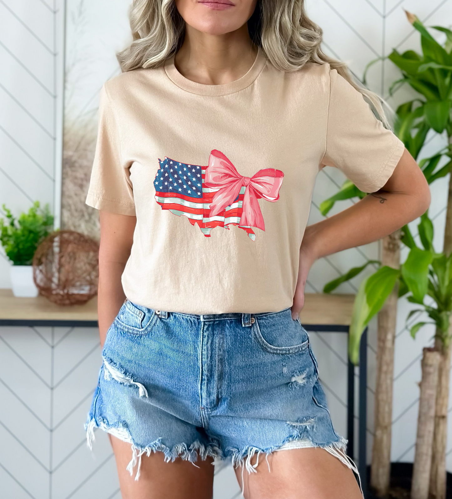 USA FLag & Pink Bow DTF TRANSFER