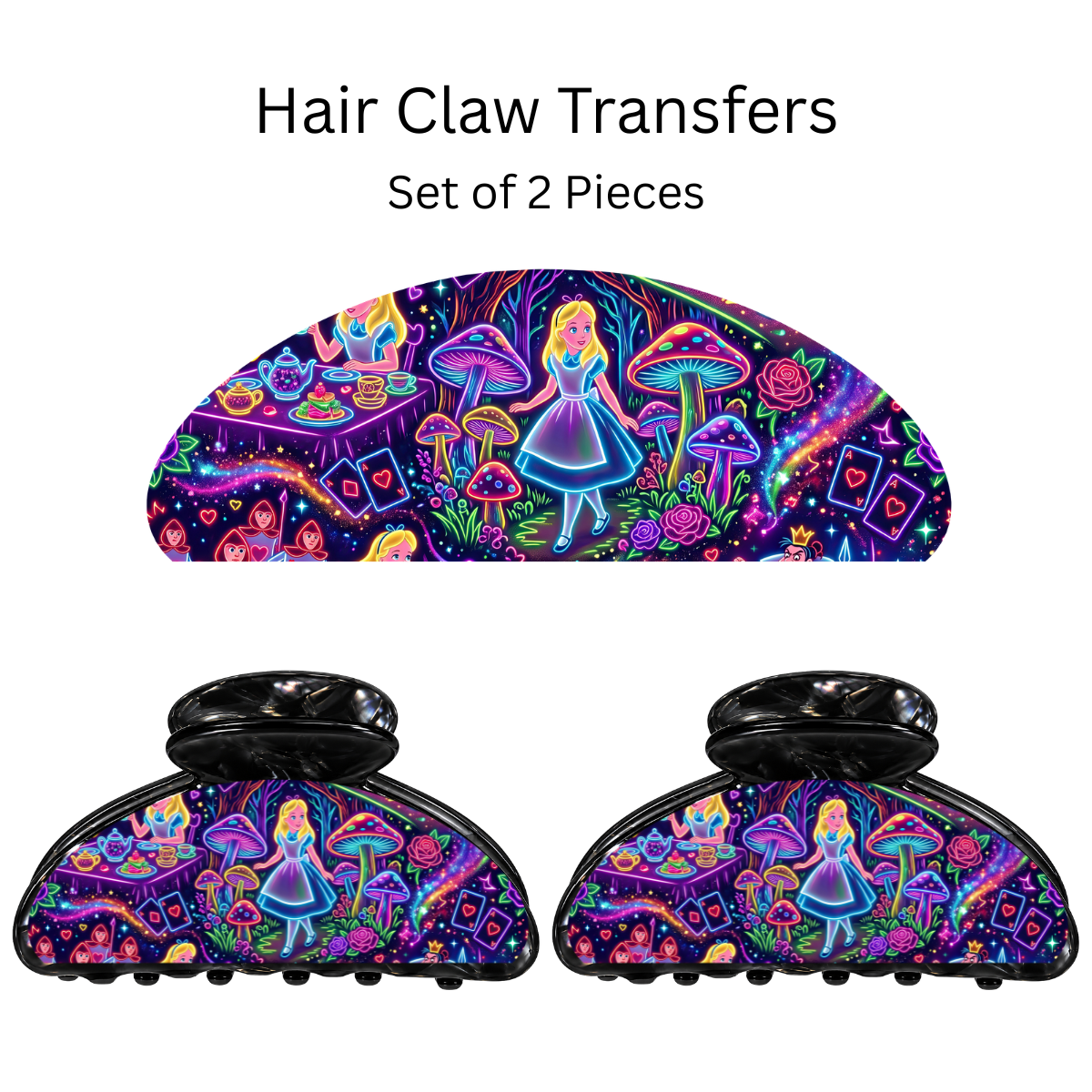 Alice Neon World UV DTF Transfer for 3.19” Claw Clip (Set of 2)