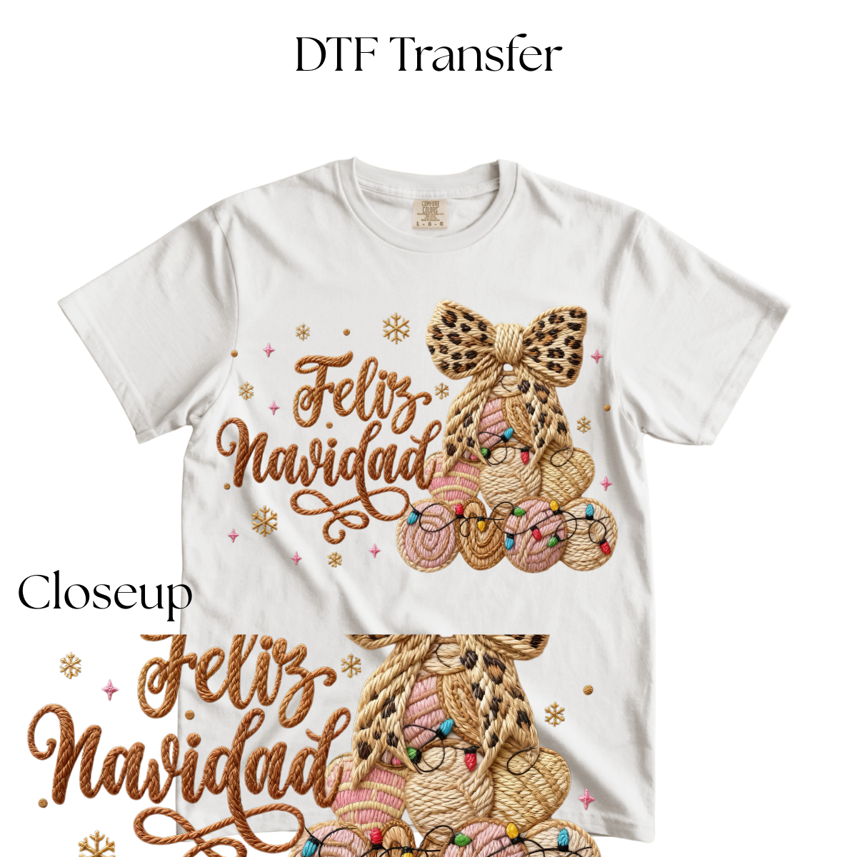 Feliz Navidad Bread Faux Yarn DTF Transfer