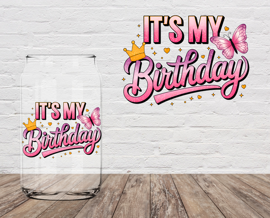 It's My Birthday Pink Butterfly 4" UV DTF