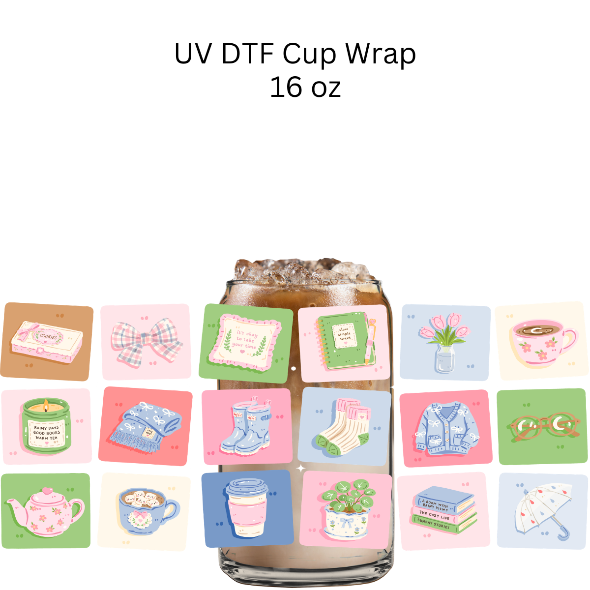 Rainy Days Squares UV DTF Cup Wrap