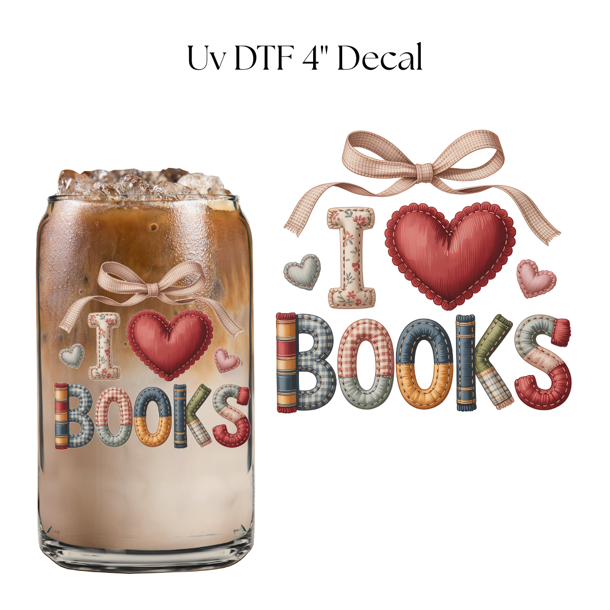 I Love Books Patches 4” UV DTF Decal