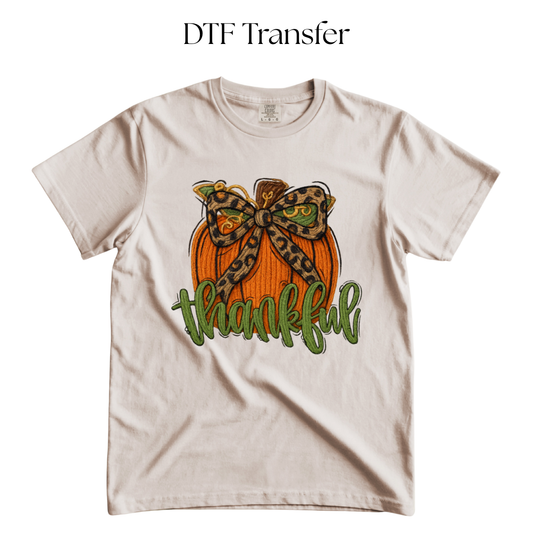 Thankful Bow Pumpkin Faux Yarn DTF Transfer