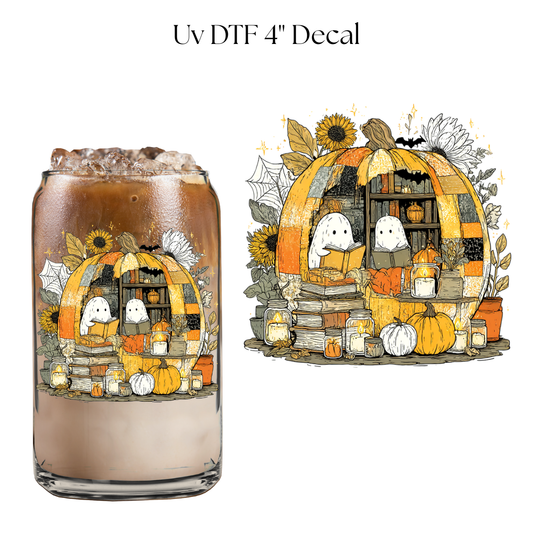 Ghosts reading inside Pumpkin 4” UV DTF Decal