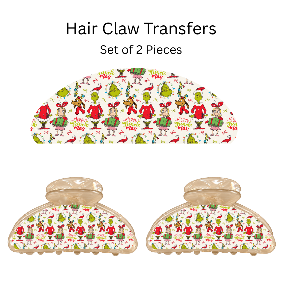 Merry Green-Mas UV DTF Transfer for 3.19” Claw Clip (Set of 2)