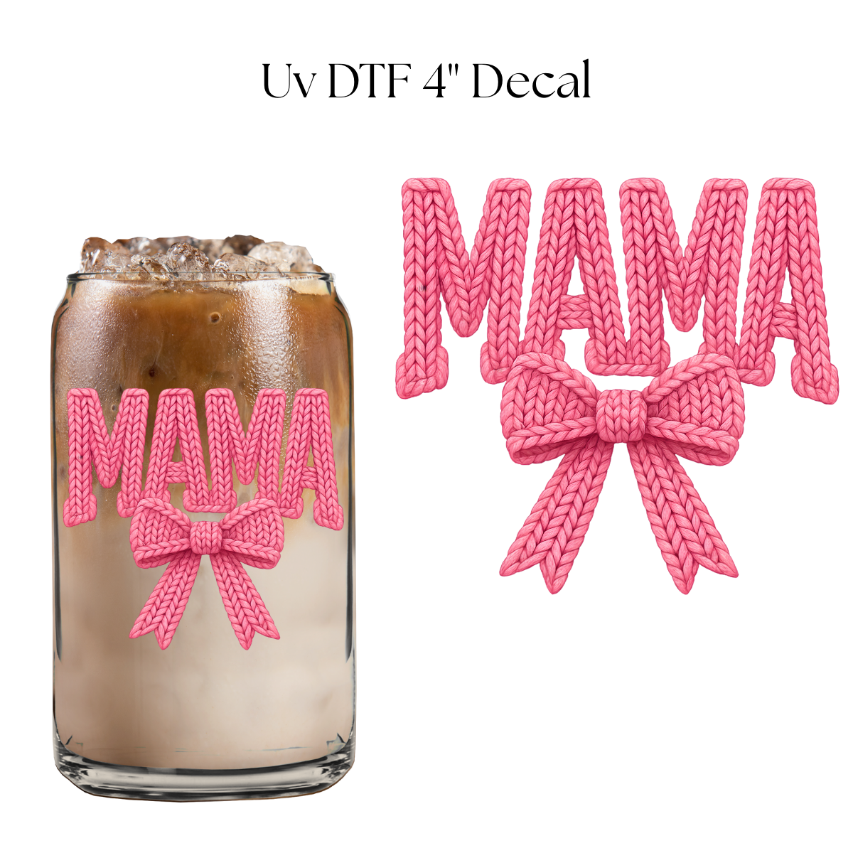 Pink Mama Bow Faux Yarn 4” UV DTF Decal